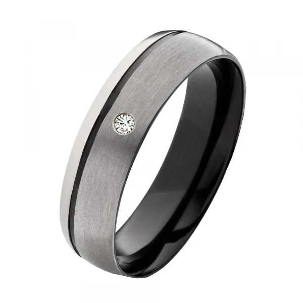 Damenring Titanring MOR7 schwarz und Stein